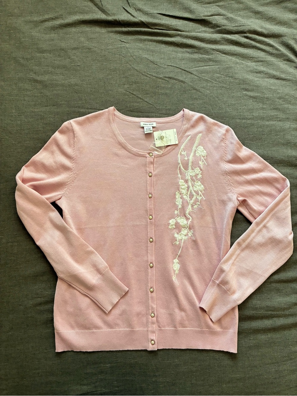 Anna Rose Pink Cardigan with White Floral Embroidery and Pearl Buttons